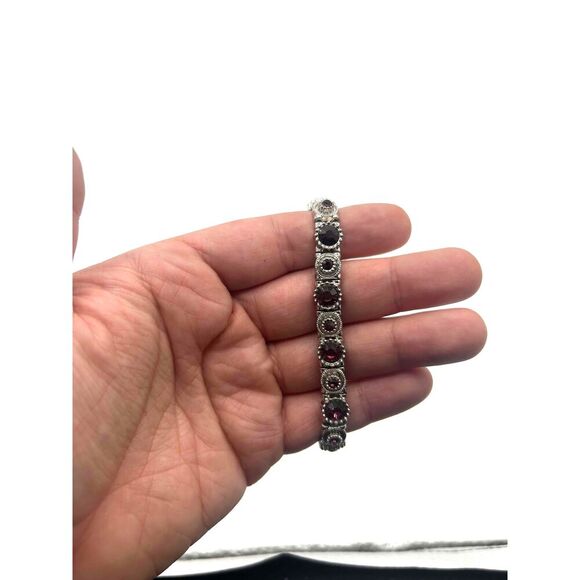 Silver Tone Dark Purple Stones Stretch Bracelet - Picture 3 of 5